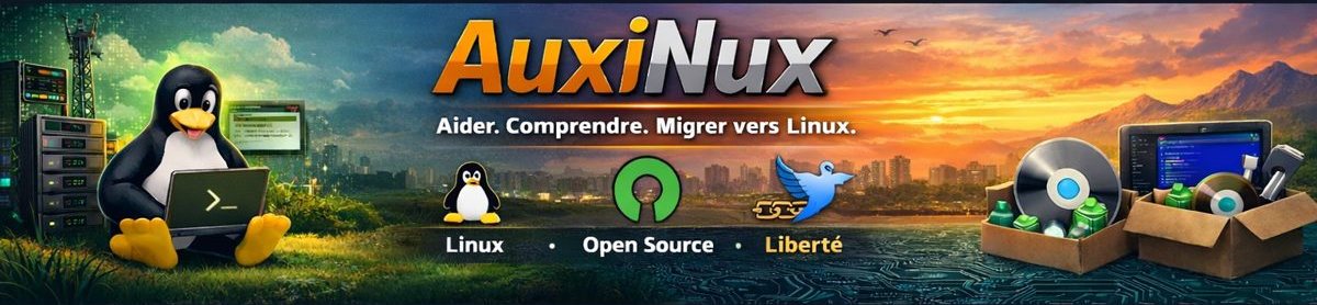 Bannière AuxiNux : Linux, Open Source, Liberté
